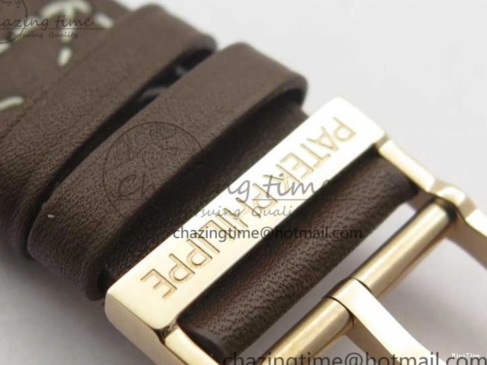 MIROTIME 0427 ZipUp Calatrava 5524R Pilot Travel Time RG GRF Brown Dial on Brown Leather Strap A324 V 7110